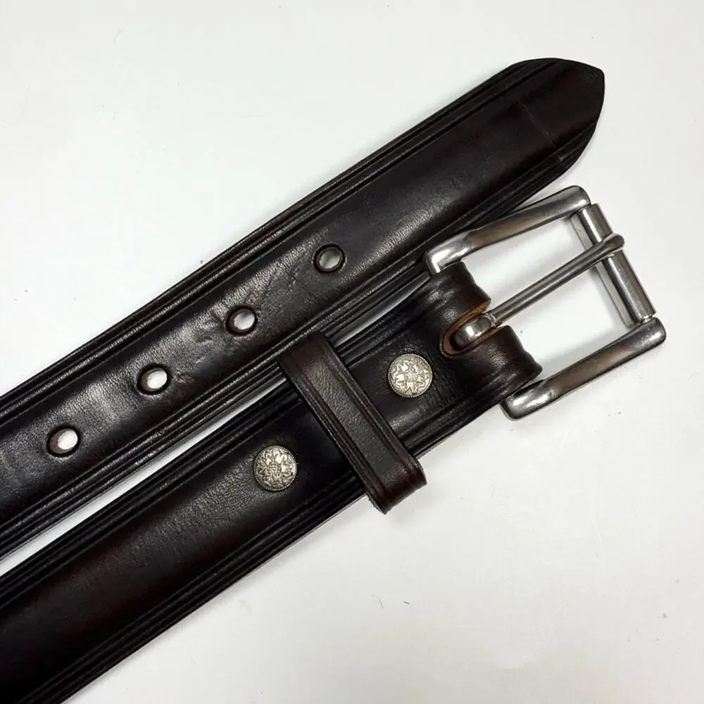 Dennis Knight Maker Men’s Leather Dark Brown Silver Buckle Made in USA Belt 36”